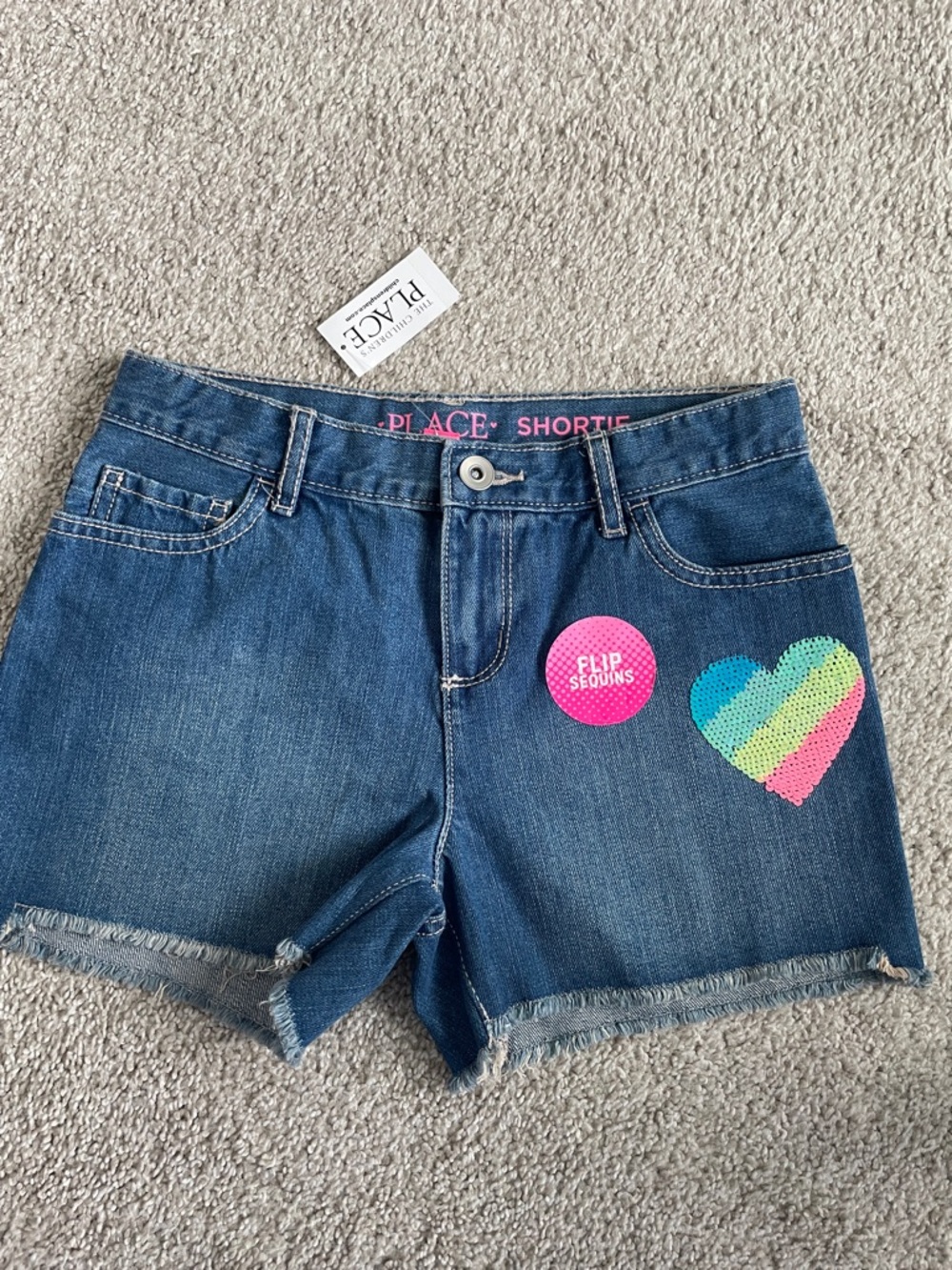 The Children's Place Girls Blue Denim Flip Sequin Heart Shorts